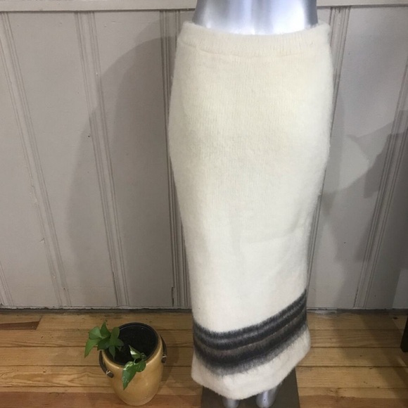 ALIS Vintage Iceland 100% Wool Maxi Skirt Cream Black Women's Size Medium - Picture 7 of 13